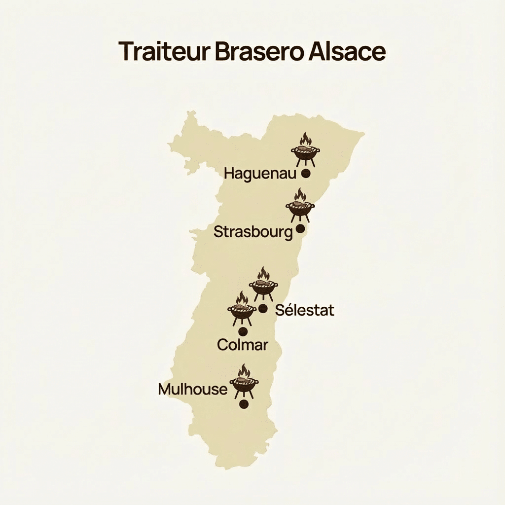 Carte des zones d'interventions de traiteur brasero en Alsace